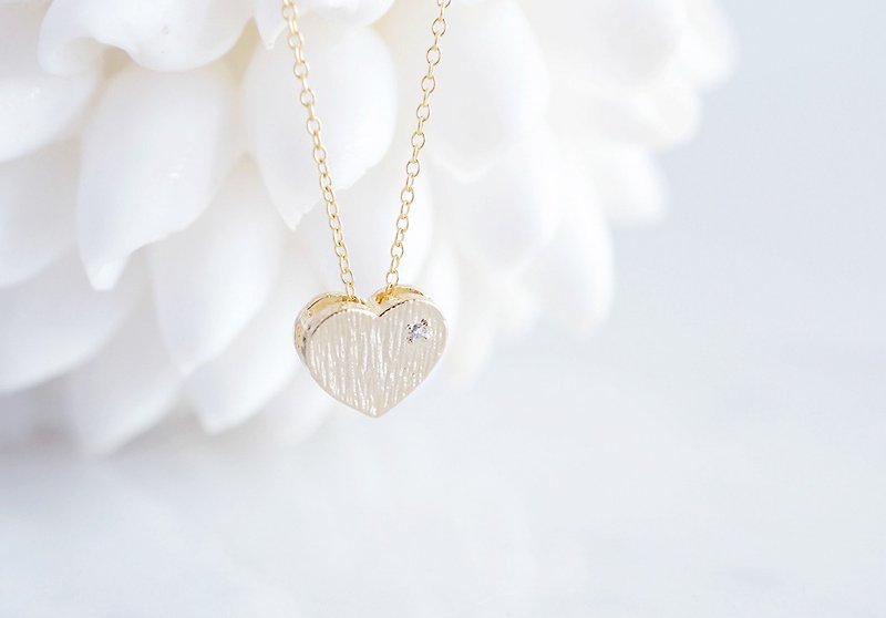 【14KGF】 Necklace, Simple CZ Heart - สร้อยคอ - แก้ว สีทอง