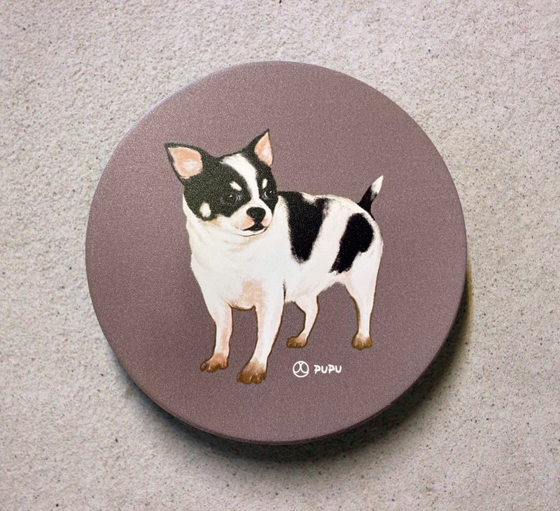 Black and white Chihuahua Pangji-original illustration-MIT Yingge-UV direct injection-ceramic absorbent coaster Wenchuang Shiba Inu - ที่รองแก้ว - กระดาษ 