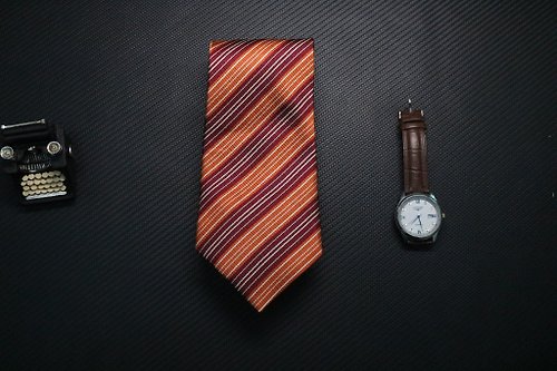 壞紳士 橘紅條紋真絲領帶/紳士風商務領帶