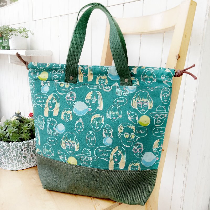 [Good day hand made] Handmade muttering handbag / lunch bag / bundle pocket / class bag - Handbags & Totes - Cotton & Hemp Green