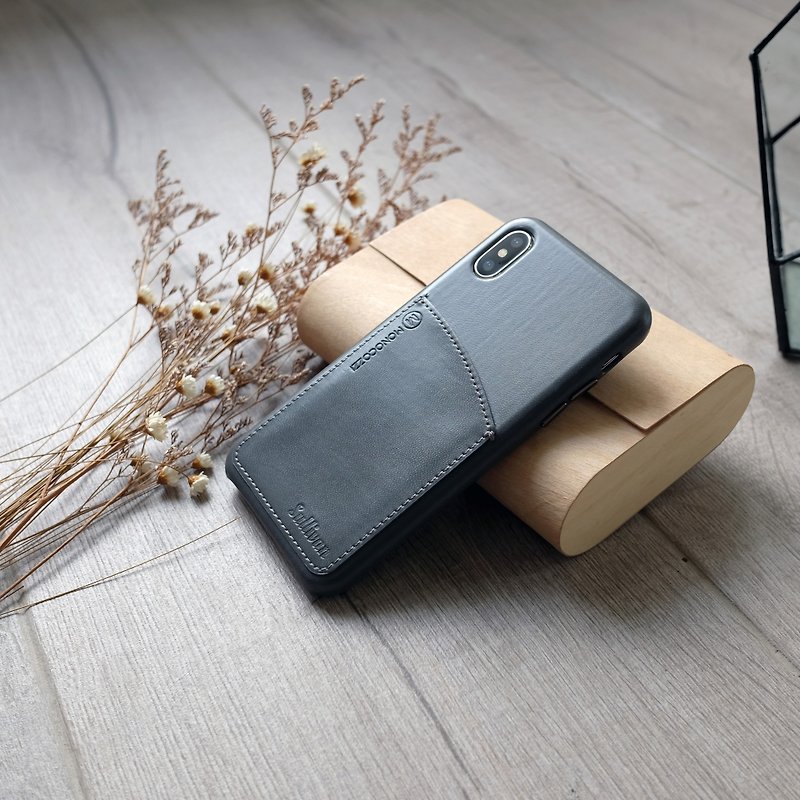 POSH | Leather Case with Pocket for iPhone X - Charcoal - เคส/ซองมือถือ - หนังเทียม 