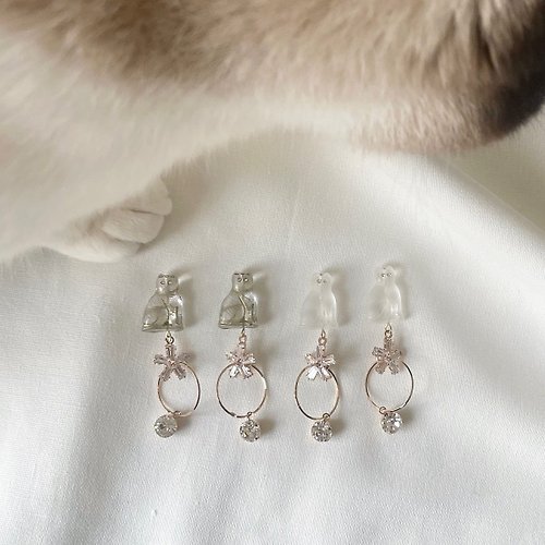 人和貓的情侶飾品poma Flower jewelry cat ピアス/イヤリング