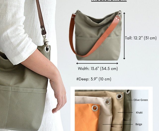 Hobo Tote Bag, Canvas Zipper tote, Shoulder bag with leather