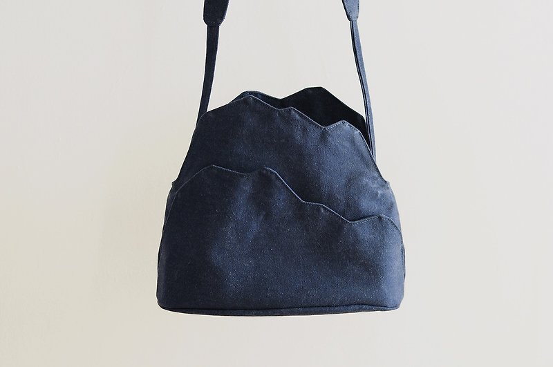 Azure Mountain One - Water-washed Canvas Bag Handcrafted Shoulder Backpack - Messenger Bags & Sling Bags - Cotton & Hemp Blue