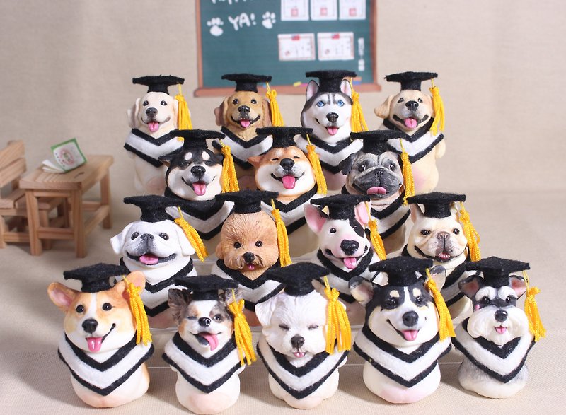 Graduation pet doll decoration‧Graduation gift‧Mar‧Chihuahua‧Sausage‧Schnauzer. Beijing - ของเล่นสัตว์ - เรซิน หลากหลายสี