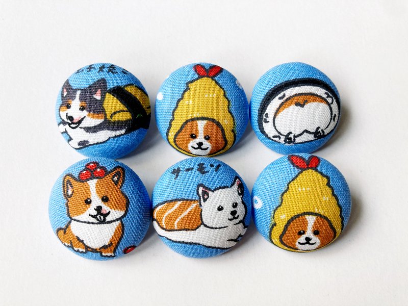 Fried shrimp corgi buttons cloth buttons knitting/knitting/sewing DIY materials handmade materials - Knitting, Embroidery, Felted Wool & Sewing - Cotton & Hemp Blue