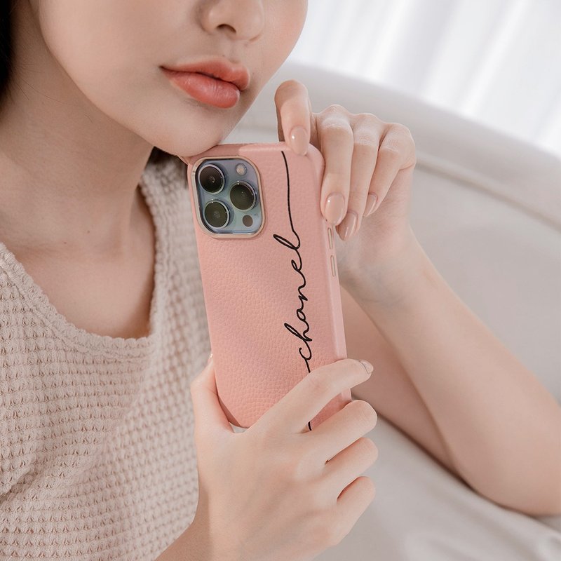 珍藏小香 蜜荔殼 蜜荔粉天然皮革殼 - iPhone客製化手機殼 - 手機殼/手機套 - 其他材質 粉紅色