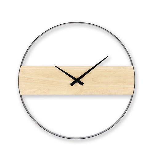 iINDOORS英倫家居 鐵製設計時鐘 簡約淺木 40cm 黑色烤漆 台製機芯 鐵藝鐘