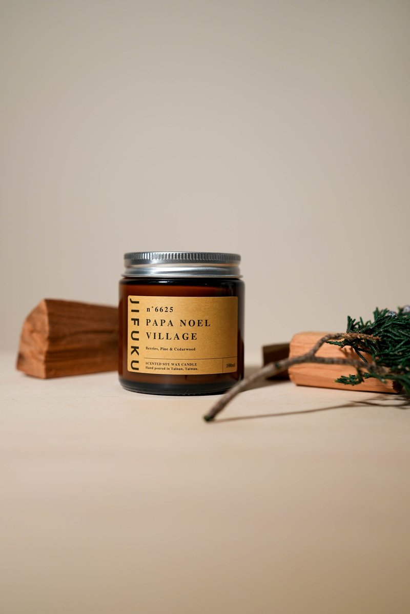 Natural Soy Candle Berry Pine & Cedar 100g Papa Noel Village no 6625 - Candles & Candle Holders - Glass Brown