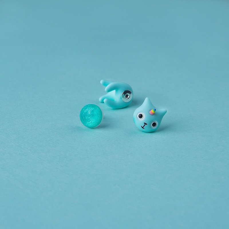 Mint Unicorn Polymer Clay Earrings - Unicat Cat Earrings  - Earrings & Clip-ons - Clay Multicolor