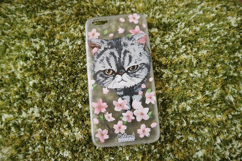 Own Design-Sakura Exotic Shorthair Cat Phone Case Phone Case F1C_A_0 - เคส/ซองมือถือ - พลาสติก สีเทา