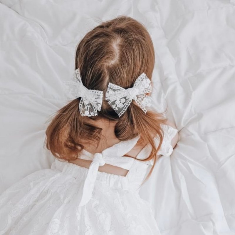 オーストラリア Josie Joan's 刺繍レースリボンヘアクリップ - Sydney - ヘアアクセサリー - コットン・麻 ホワイト