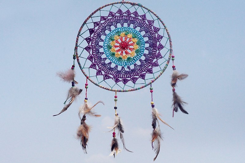 Limited edition handmade Valentine's Day gifts national wind hand-woven cotton Linen boho earth colors dream catcher charm dream Cather - Lace rainbow colors rainbow (28 cm) - Items for Display - Cotton & Hemp Multicolor