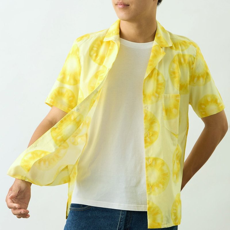 Fancy Shirt_Pineapple Pattern - Men's Shirts - Cotton & Hemp Blue