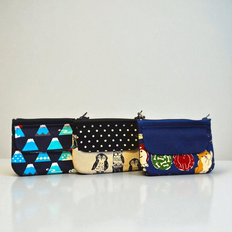 BagelMom 磁扣拉鍊卡夾零錢布包-日系_富士山、柴犬、貓頭鷹 - 零錢包/小錢包 - 棉．麻 多色