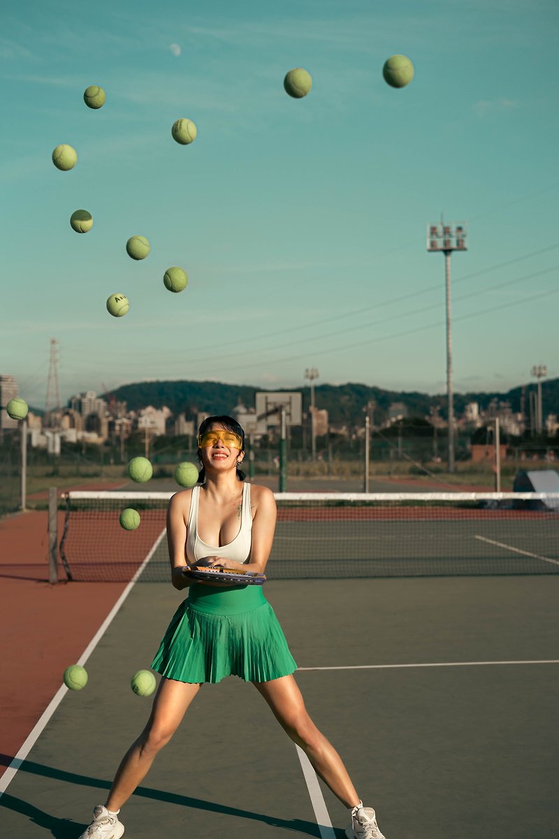 Y2K Hot Girl Fashion Fine Pleated Tennis Skirt_Retro Green - Women's Sportswear Bottoms - Polyester Green