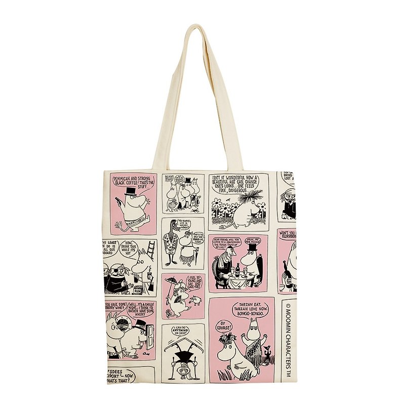 Moomin授權-漫畫-手提購物包(米白/麻黃) - 手袋/手提袋 - 棉．麻 白色