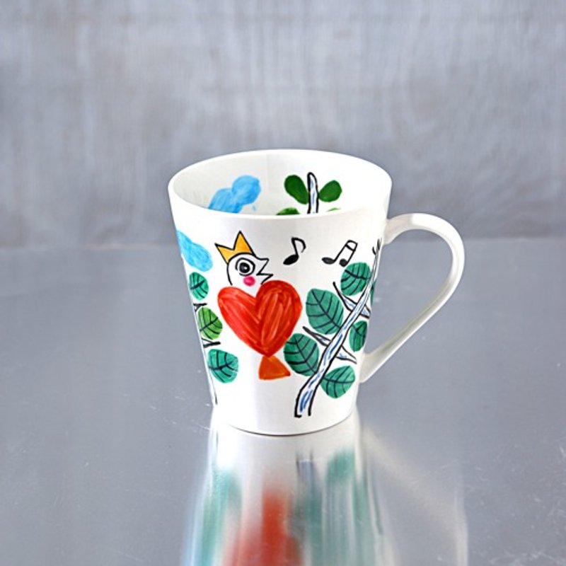 梢で語らう赤いハート鳥のマグカップ（L） - 咖啡杯/馬克杯 - 陶 