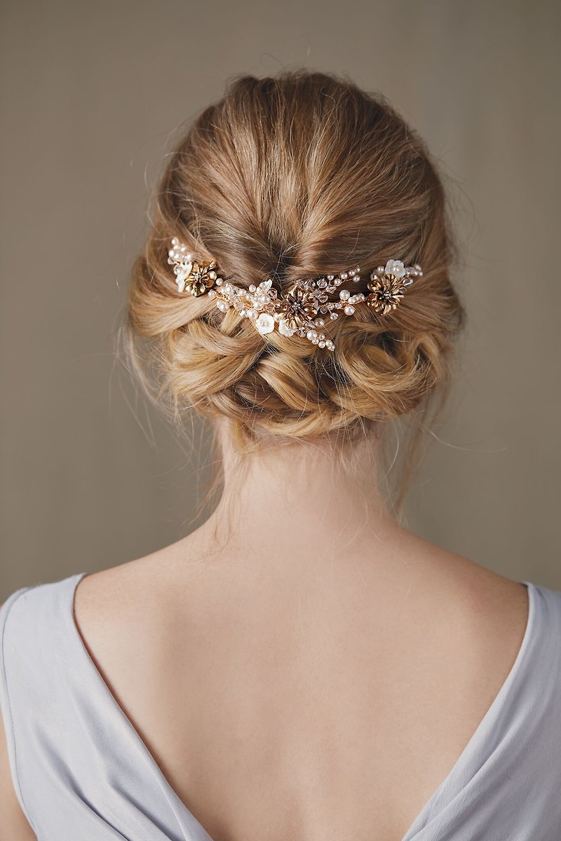 Helena - 施華洛世奇水晶珍珠新娘頭飾 - 髮飾 - 其他金屬 金色