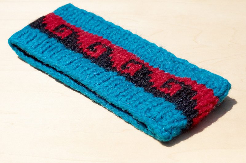 Limited one piece / handmade wool woven colorful headband / pure wool woven headband / boho headband / crocheted headband-blue ocean ethnic totem - เครื่องประดับผม - ขนแกะ สีน้ำเงิน