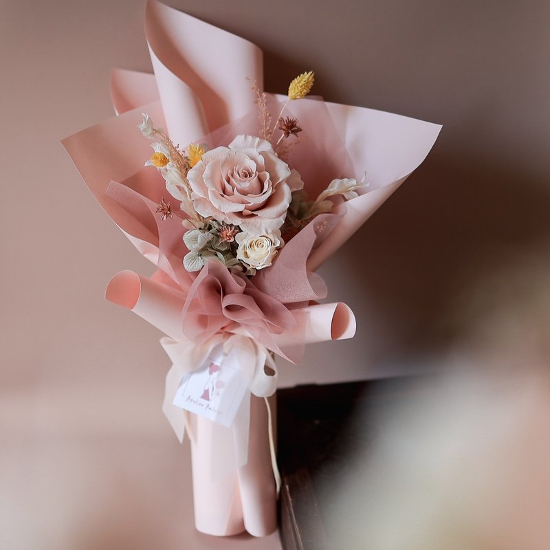 Korean-style bouquet of long-lasting roses, gentle nude pink Chinese Valentine's Day bouquet - Dried Flowers & Bouquets - Plants & Flowers Pink