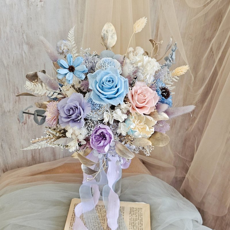 Bridal bouquet, eternal bouquet, wedding bouquet, registration bouquet, photo bouquet, fast shipping - ช่อดอกไม้แห้ง - พืช/ดอกไม้ สีน้ำเงิน