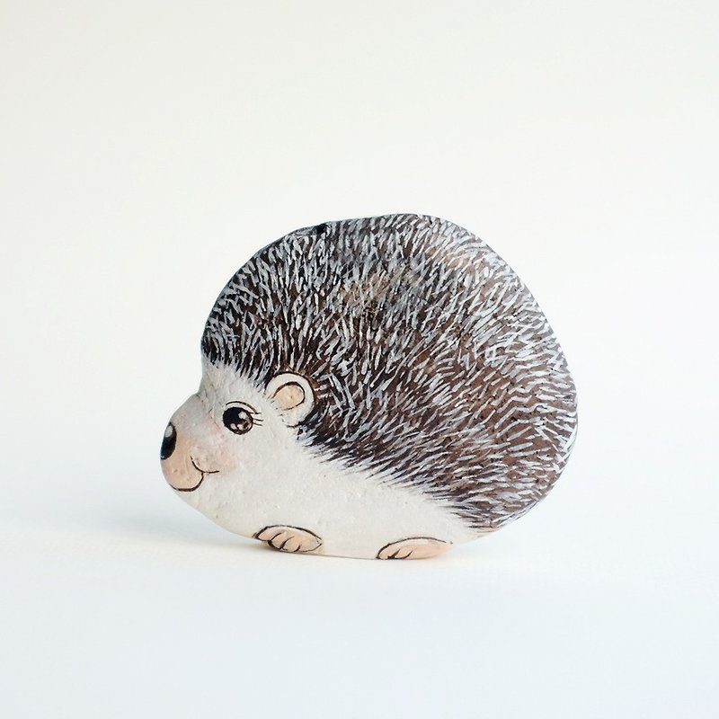 Hedgehog stone painting.Original art, Acrylic painting. - 公仔模型 - 石頭 白色