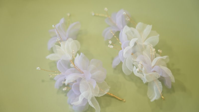 Mushan Purple handmade gauze flower jewelry hair accessories can be changed into hairpins and photo essential original design bridal jewelry - เครื่องประดับผม - ผ้าไหม สีม่วง