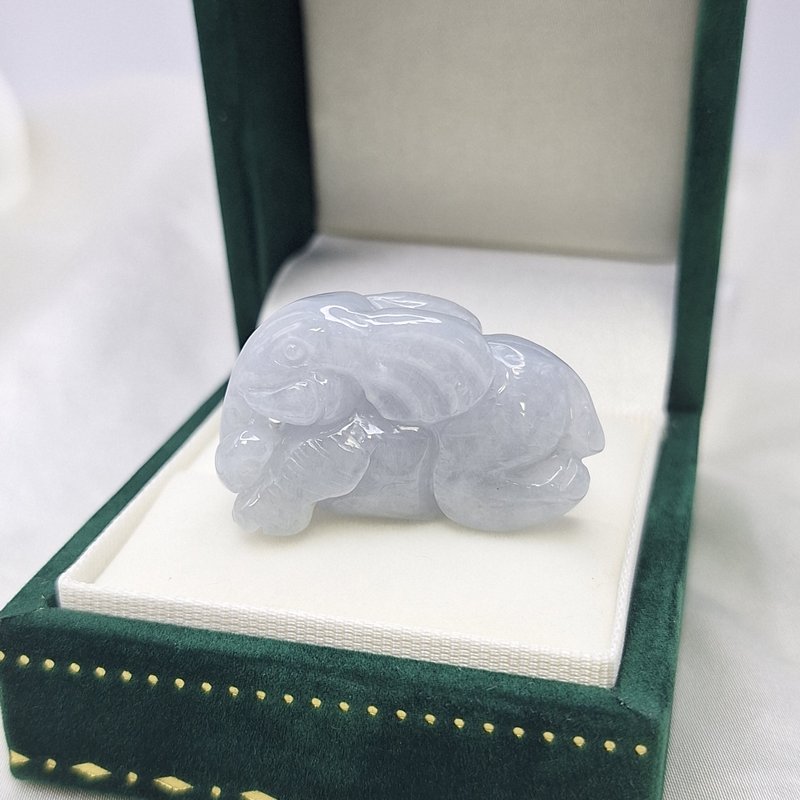 冰起膠 紫羅蘭 大象 擺件 吊墜 | 天然緬甸玉A貨翡翠 - 項鍊 - 玉石 