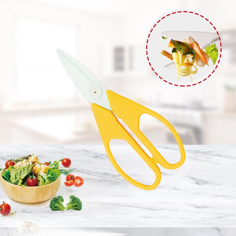[FOREVER] Japanese Epworth Manufacturing front Silver antibacterial ceramic scissors (yellow stem knives) - Cookware - Porcelain Yellow