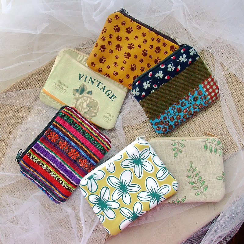 SALE Set of 6 Small zipper/ coin purse / card bag  (ZS Set 12) - Coin Purses - Cotton & Hemp Multicolor