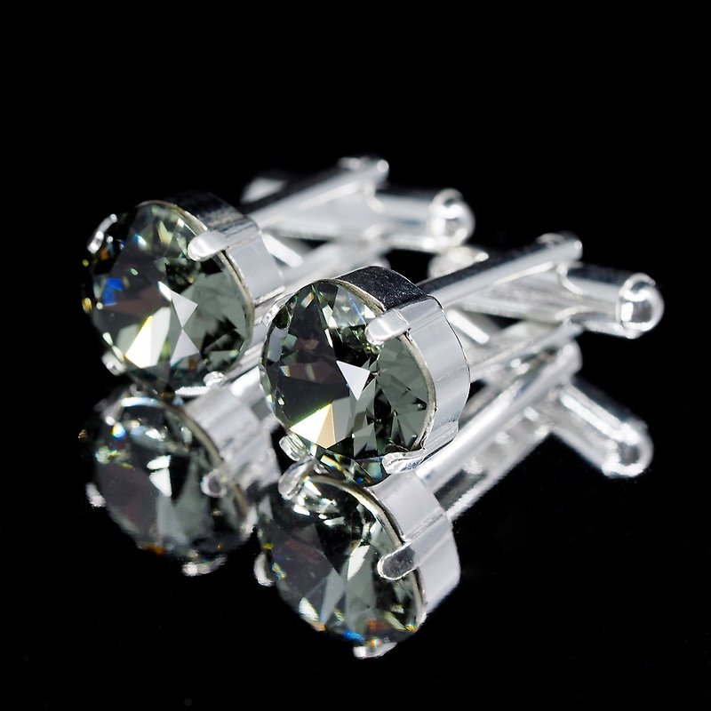 Black Diamond Square Silver Cufflinks | Cuff Links | Swarovski Crystals - 袖口鈕 - 其他金屬 黑色