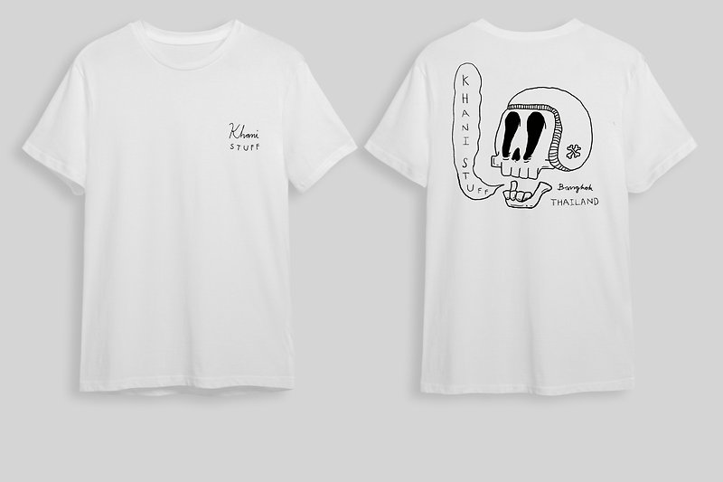 skull biker illustration printing short-sleeved unisex cotton t-shirt - Men's T-Shirts & Tops - Cotton & Hemp White