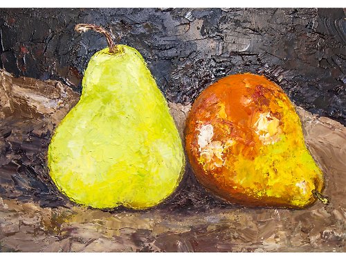 Nadya Ya Art Two Pears Painting Still Life Original Art Fruit Hand-Painted Small Oil Painting