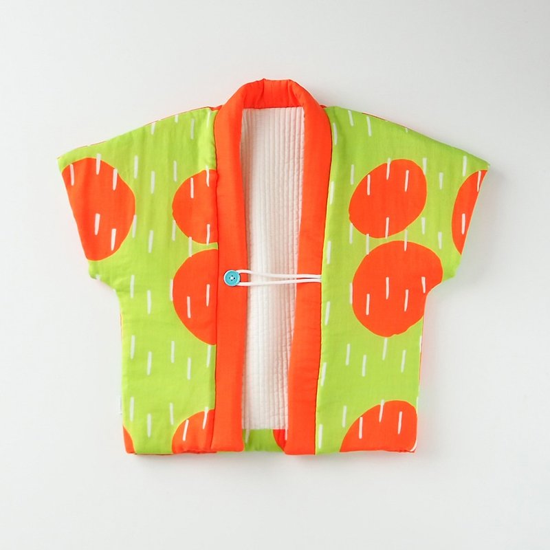 Hand-stitched children's hanten (sunny and rainy) - เสื้อโค้ด - ผ้าฝ้าย/ผ้าลินิน สีเขียว