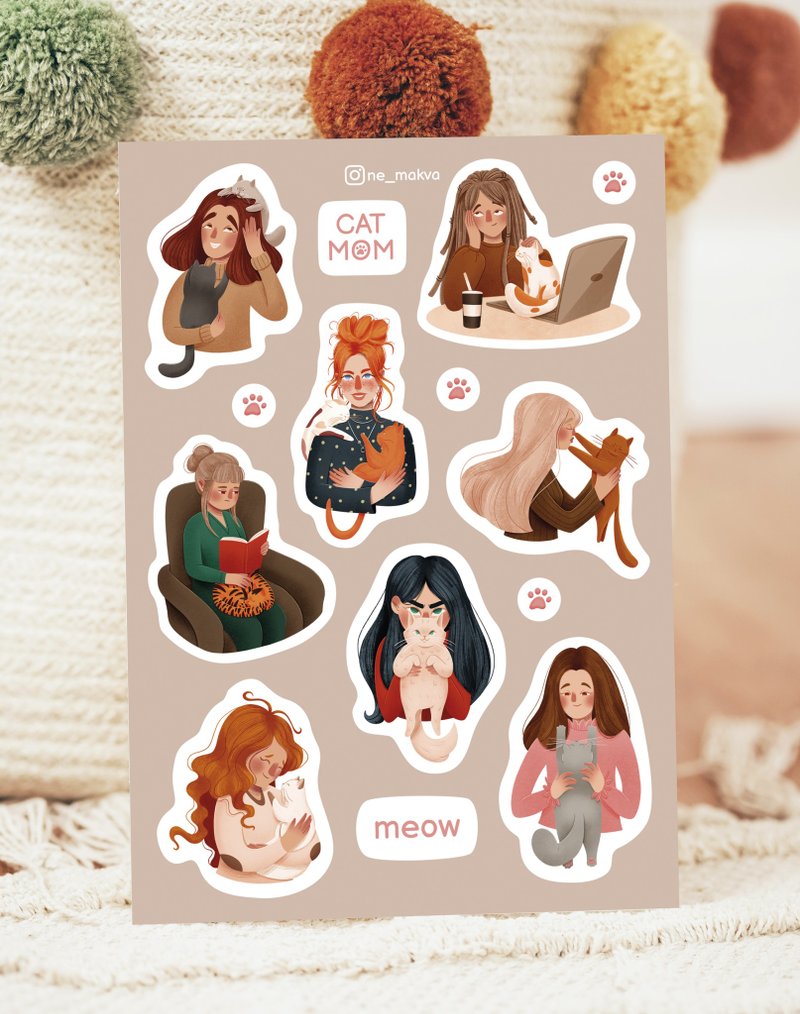 Sticker pack with cats/ cute cat, sticker sheet, pet portrait - Stickers - Paper Brown