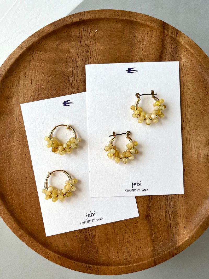 Yellow Opal Petit Hoop Earrings - ต่างหู - เครื่องประดับพลอย สีเหลือง