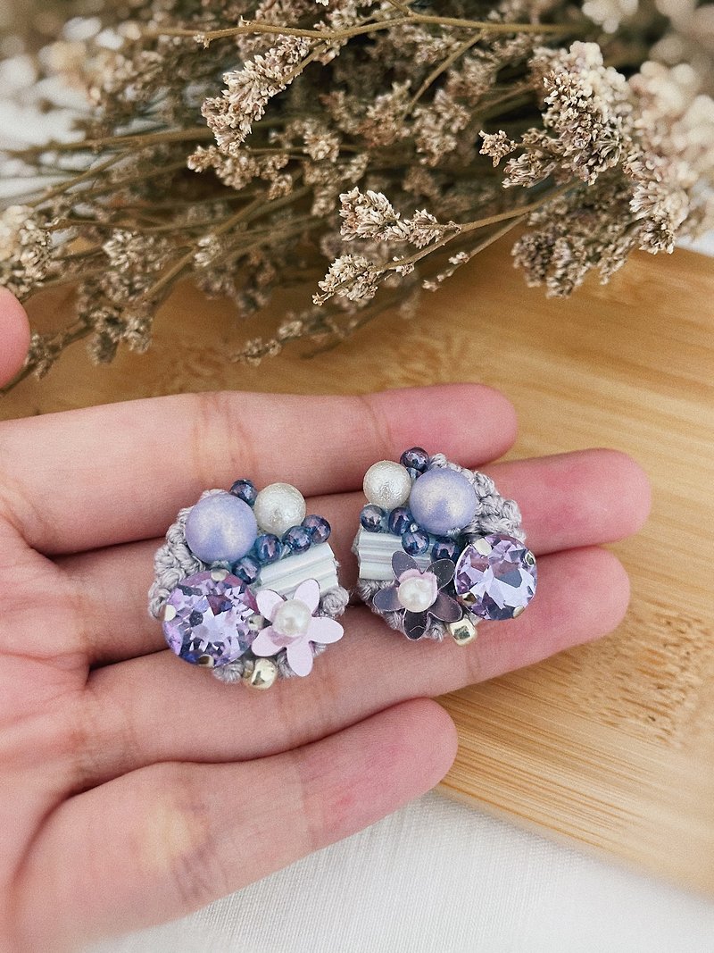 Stella Embroidered Earrings - Earrings & Clip-ons - Thread Purple