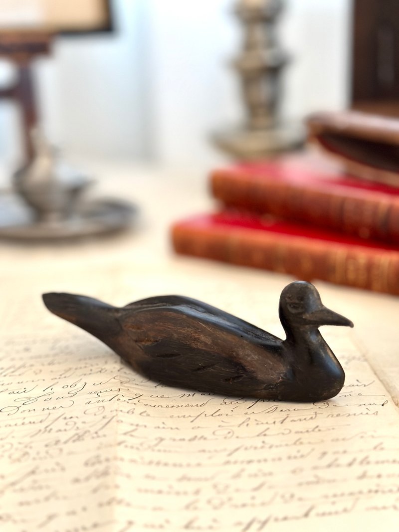 Charming French antique hand-carved wooden duck 14cm - Items for Display - Wood 