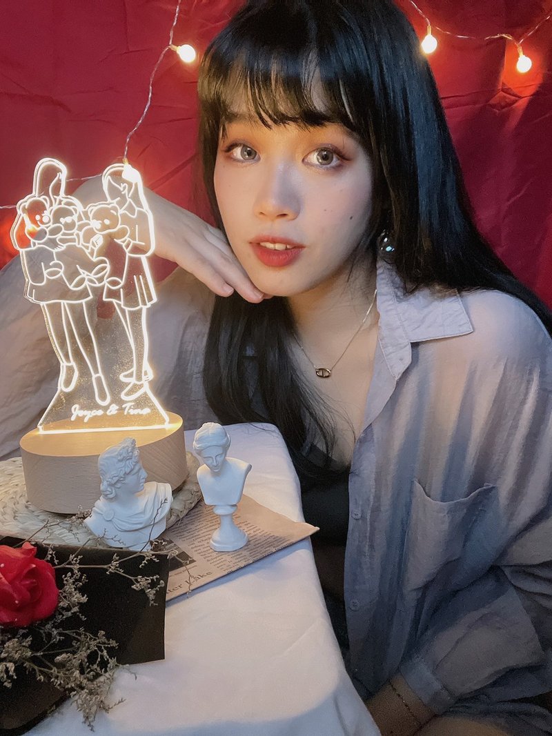 一輩子的摯友【質感線條】 原木Led夜燈藍芽喇叭   客製化夜燈 - 燈具/燈飾 - 木頭 紅色