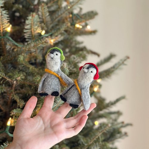 羊毛フェルト指人形 2個セット - ペンギンフレンズ