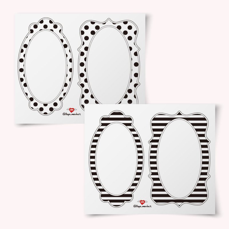 Polka Dot Stripe Label Stickers Set 12 Sheets - สติกเกอร์ - กระดาษ 