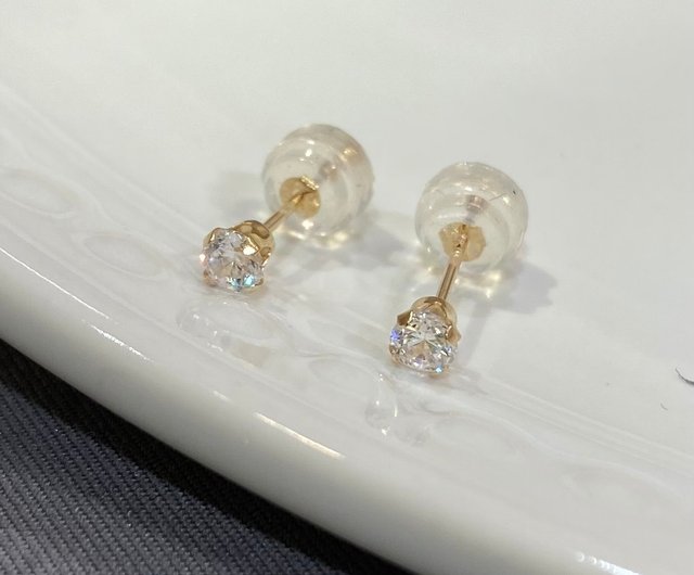 K14 GOLD】 14金 3mm キュービック ピアス 14KP1 4月誕生石 - ショップ