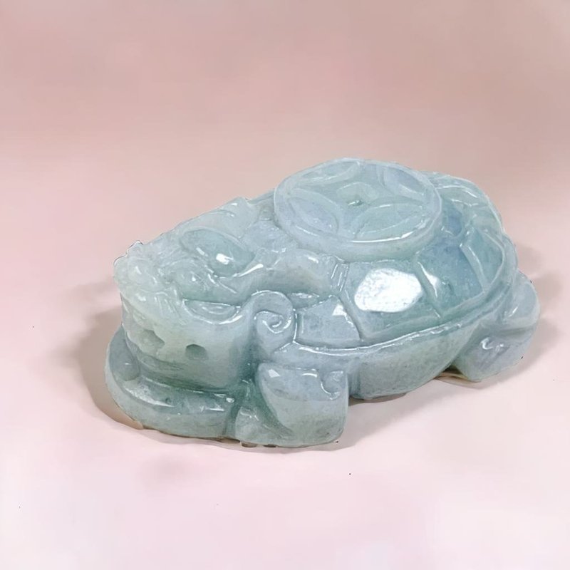 飄花翡翠古錢龍龜 | 天然緬甸玉翡翠A貨 | 送禮 - 擺飾/家飾品 - 玉石 透明
