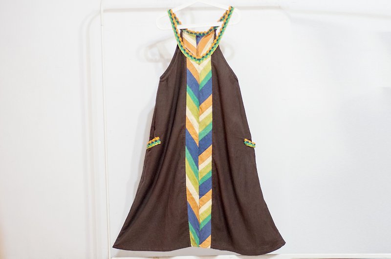 針織鉤織棉麻洋裝/民族風洋裝/花朵洋裝/手工刺繡洋裝-森林風葉子 - 連身裙 - 棉．麻 多色
