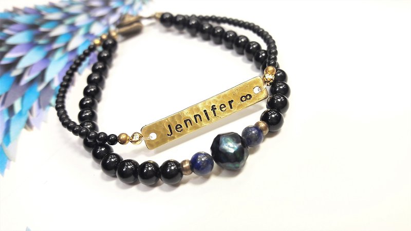 Bracelet ◎**Custom lettering**Black coral pearl double-layer bracelet "Valentine's Day/Christmas Gift" customized - Bracelets - Gemstone Black