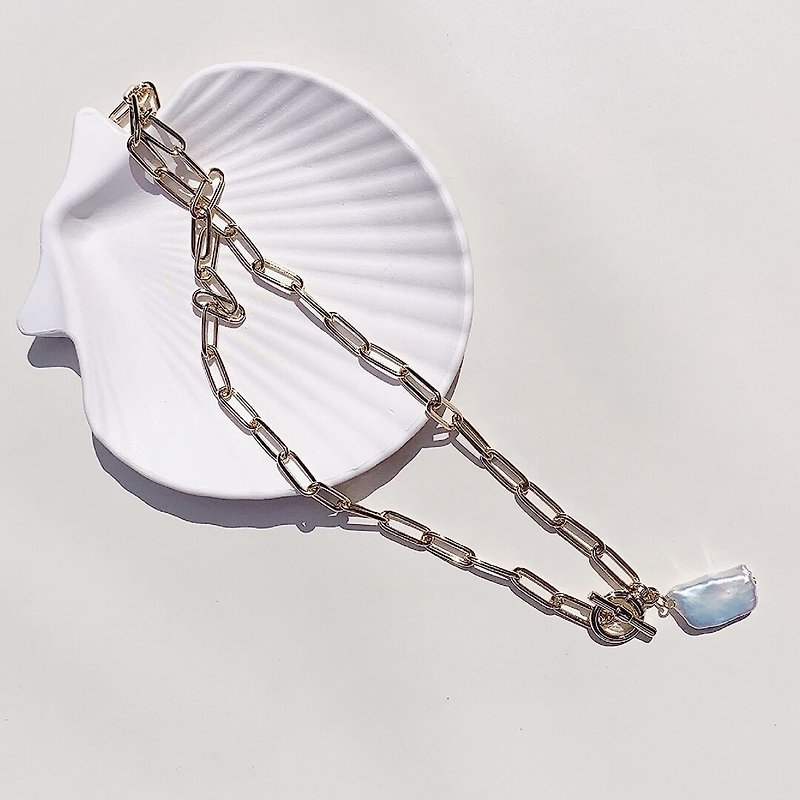 珍珠 項鍊 白色 - 天然淡水珍珠前扣式項鍊 Pearl Clip Necklace