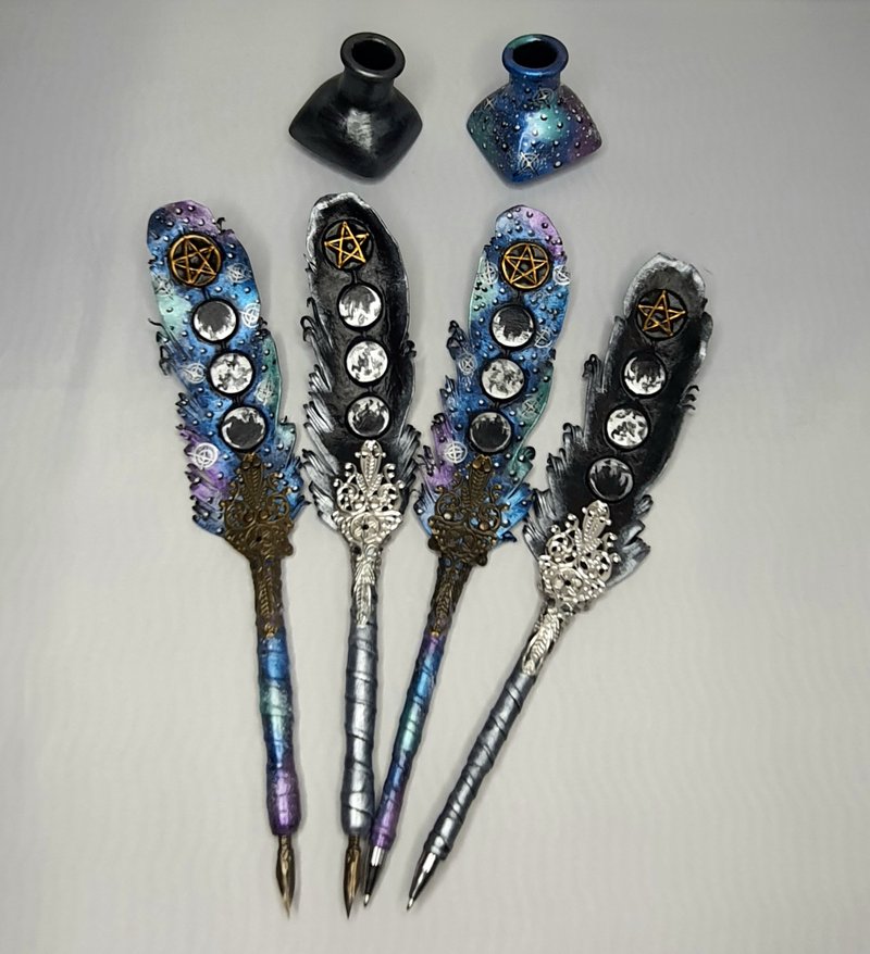 ballpoint pen,leather pen,wedding,dip pen,gift,gel pen,cosplay,moon,pentagram - 原子筆/中性筆 - 真皮 多色