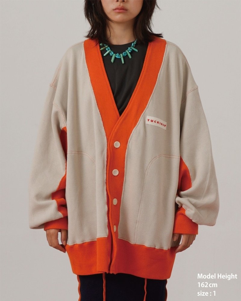 OVERSIZED CARDIGAN-BEIGE オーバーサイズカーディガン-ベージュ - ニット・セーター - コットン・麻 カーキ