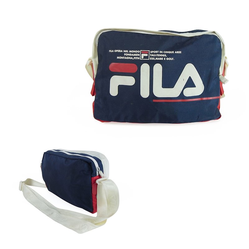 A‧PRANK :DOLLY :: VINTAGE brand FILA retro logo sports square bag (B807006) - กระเป๋าแมสเซนเจอร์ - วัสดุกันนำ้ สีน้ำเงิน